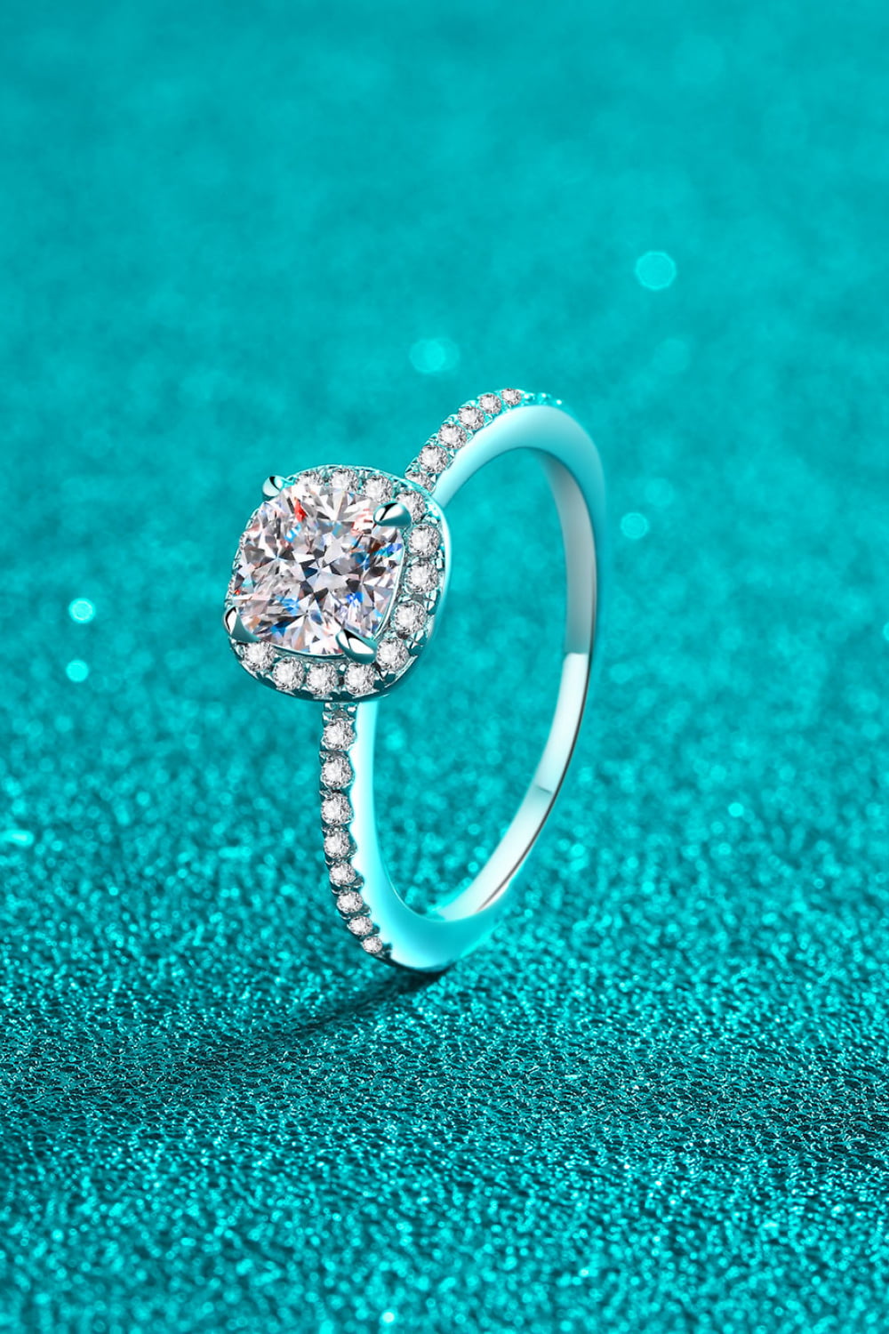 1 Carat Moissanite Sterling Silver Halo Ring