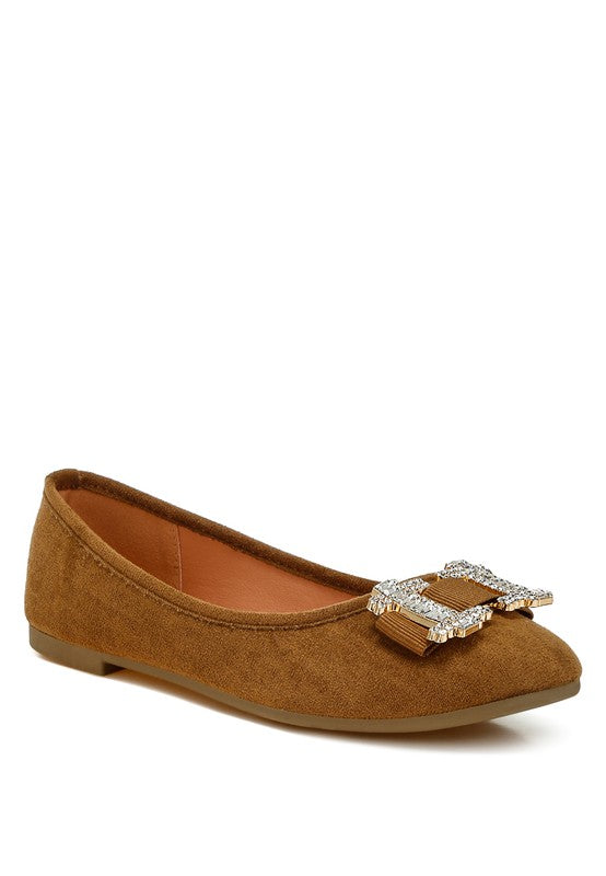 Pretty Rhinestone Buckle Detail Ballerinas - Undeniably LUXE