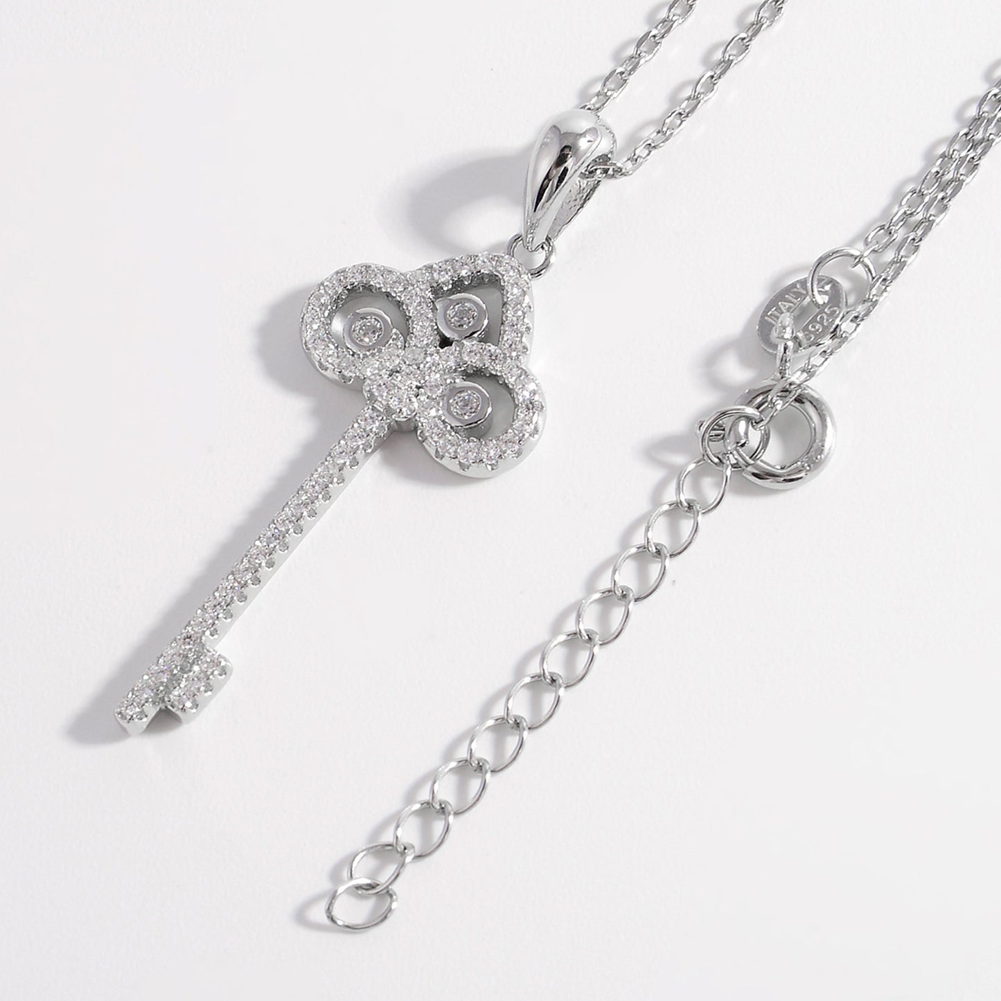 Sterling Silver Key Shape Necklace - Undeniably LUXE