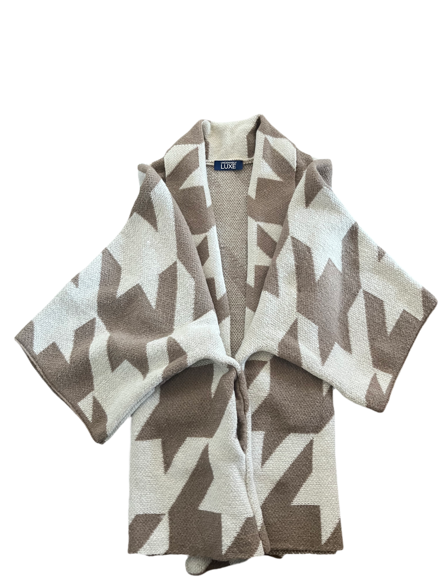 Beige Houndstooth Print Knit Cardigan - Undeniably LUXE