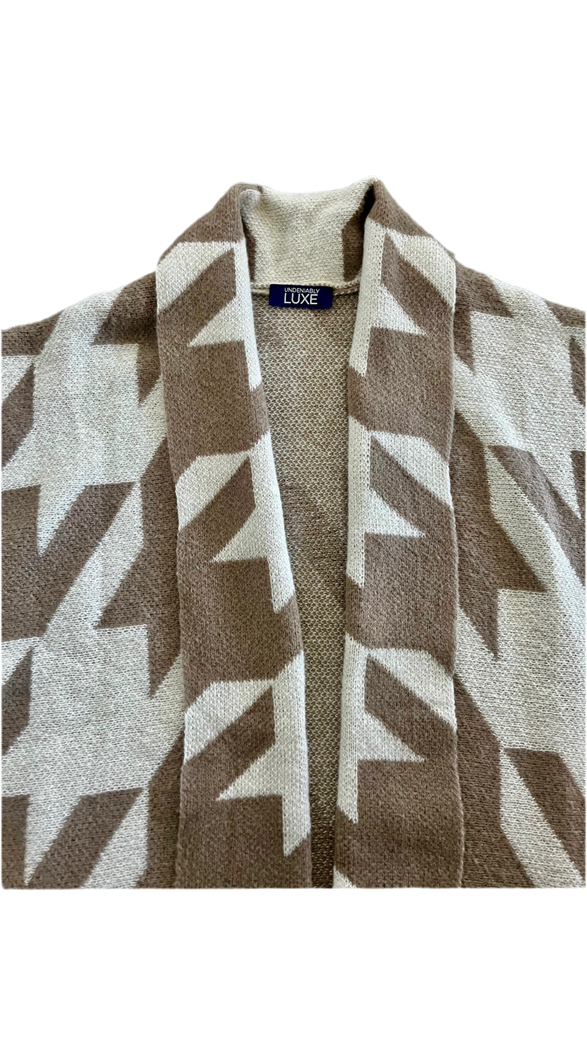 Beige Houndstooth Print Knit Cardigan - Undeniably LUXE