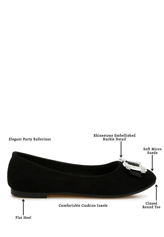 Pretty Rhinestone Buckle Detail Ballerinas - Undeniably LUXE