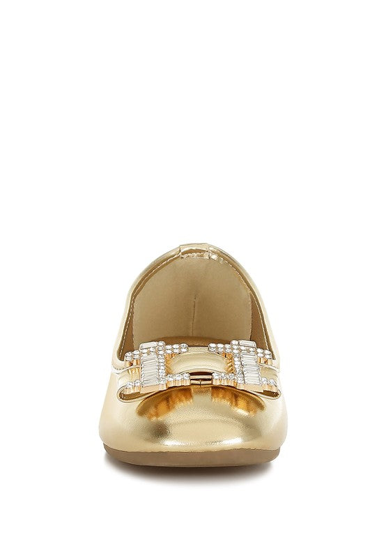 Rhinestone Buckle Metallic Ballerinas - Undeniably LUXE