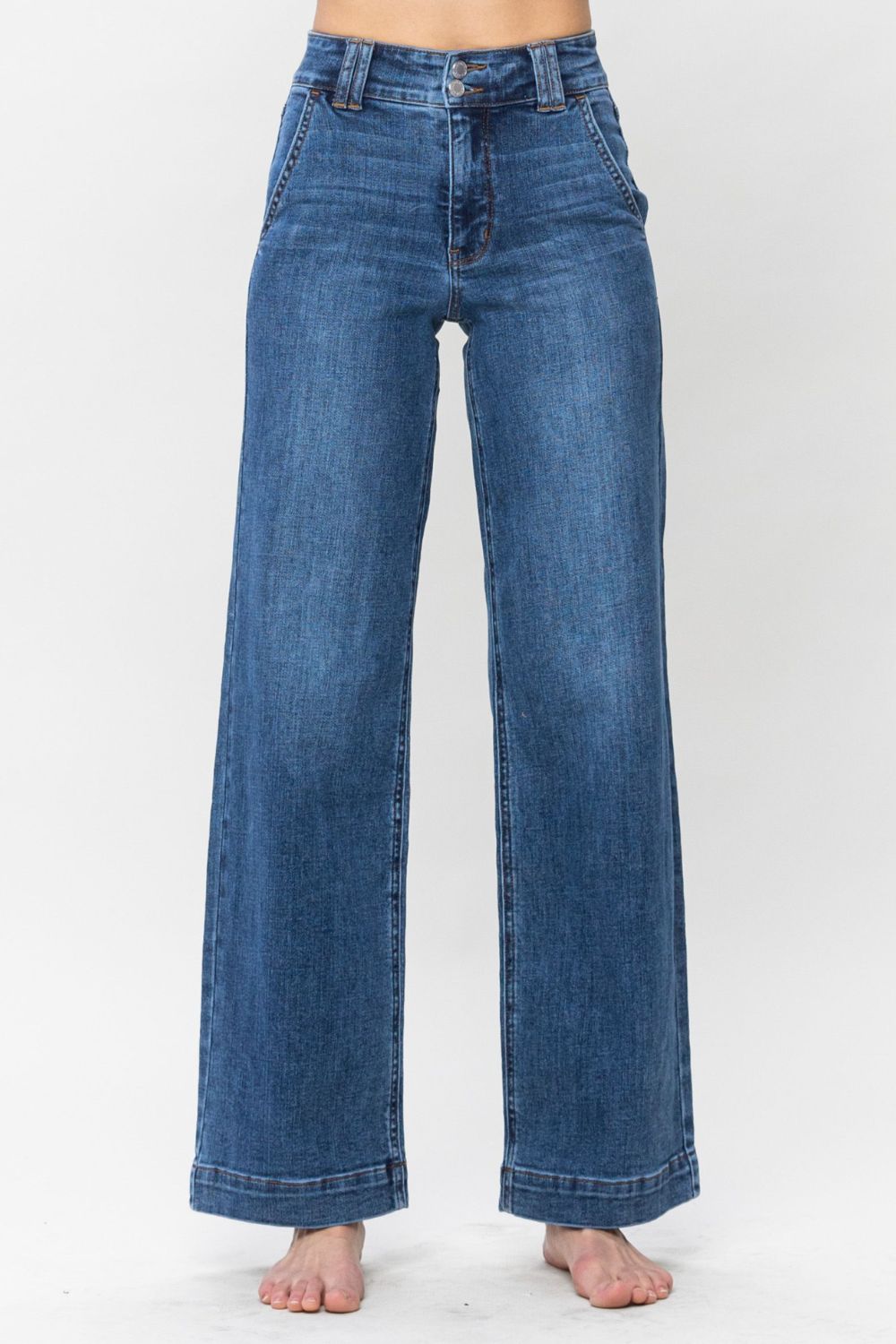 Judy Blue Full Size Double Button Wide Leg Jeans - Undeniably LUXE