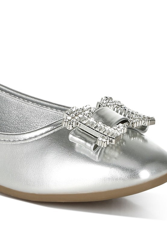 Rhinestone Buckle Metallic Ballerinas - Undeniably LUXE