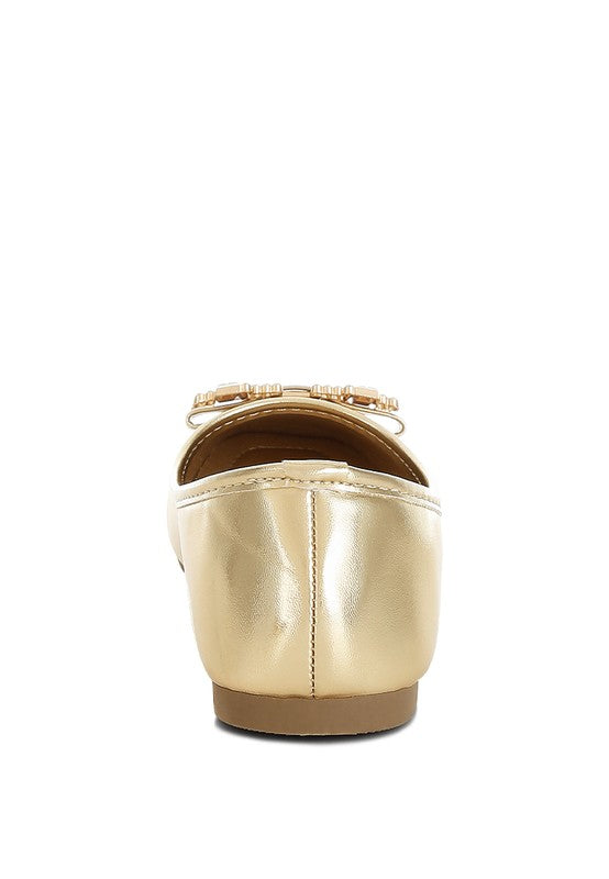 Rhinestone Buckle Metallic Ballerinas - Undeniably LUXE
