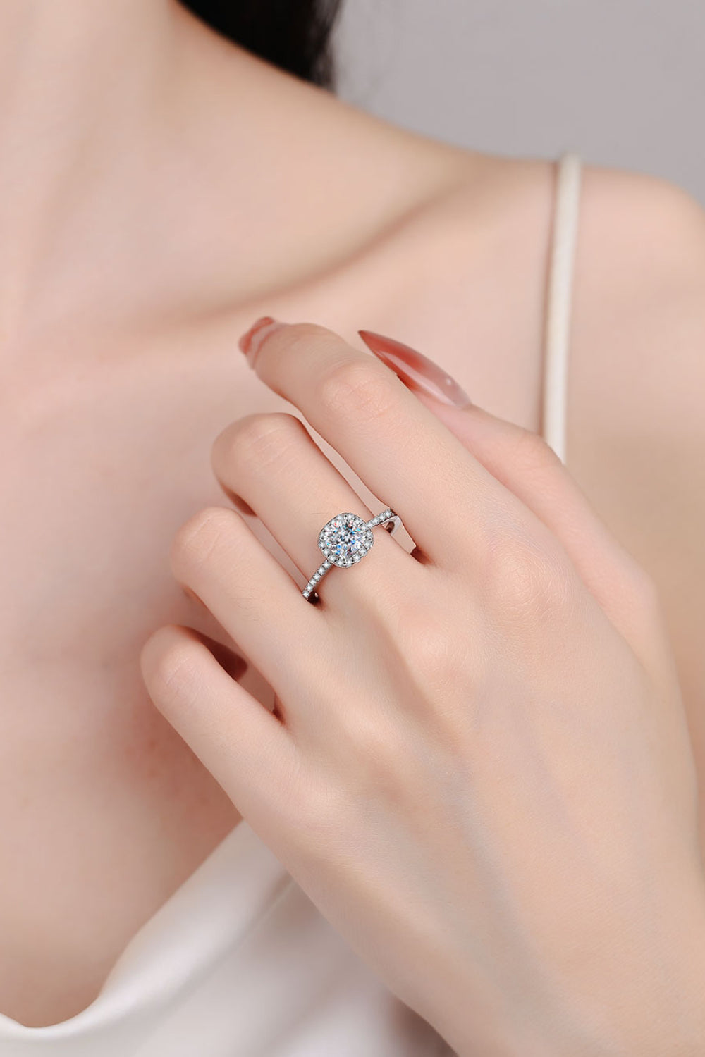 1 Carat Moissanite Sterling Silver Halo Ring