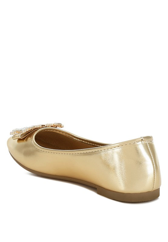 Rhinestone Buckle Metallic Ballerinas - Undeniably LUXE