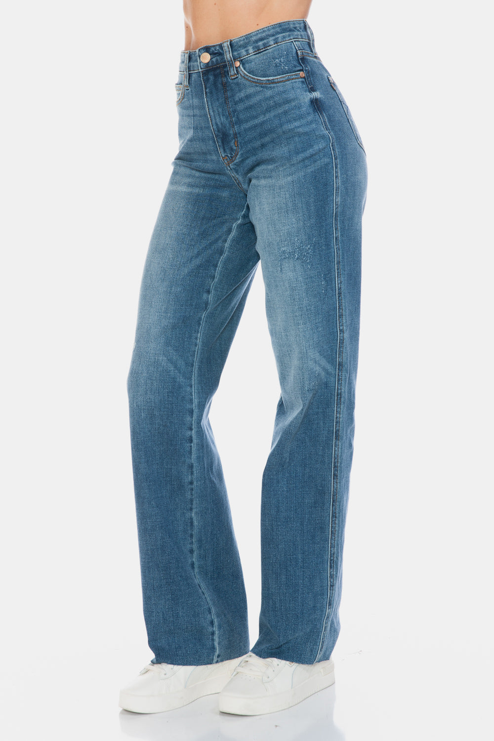 Judy Blue Full Size Tummy Control Cut Raw Hem Straight Jeans - Undeniably LUXE