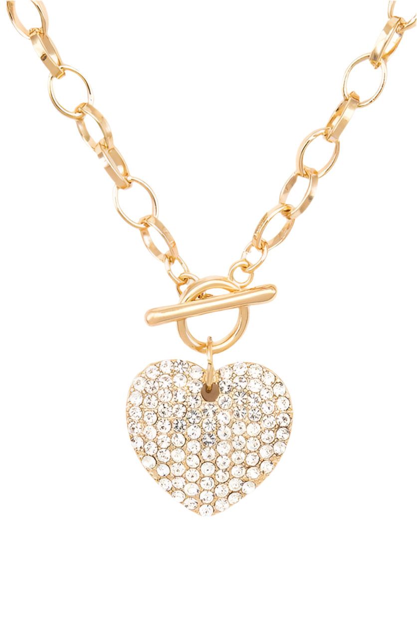 Crystal Heart Pendant Toggle Necklace Set - Undeniably LUXE