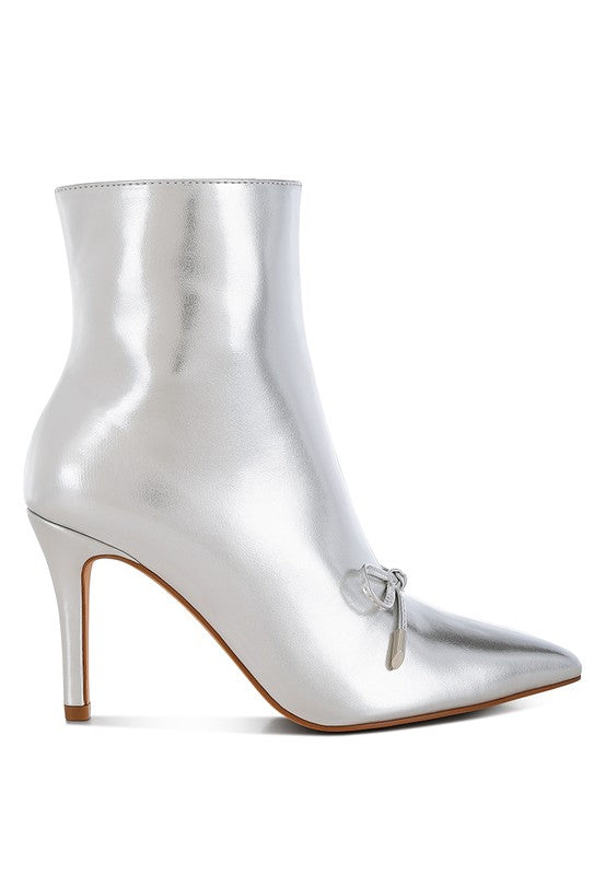 Glamorous Metallic Bow Accent High Ankle Stiletto Boots