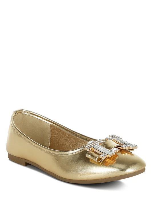 Rhinestone Buckle Metallic Ballerinas