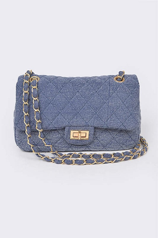 Denim Quilted Convertible Shoulder Bag - Undeniably LUXE