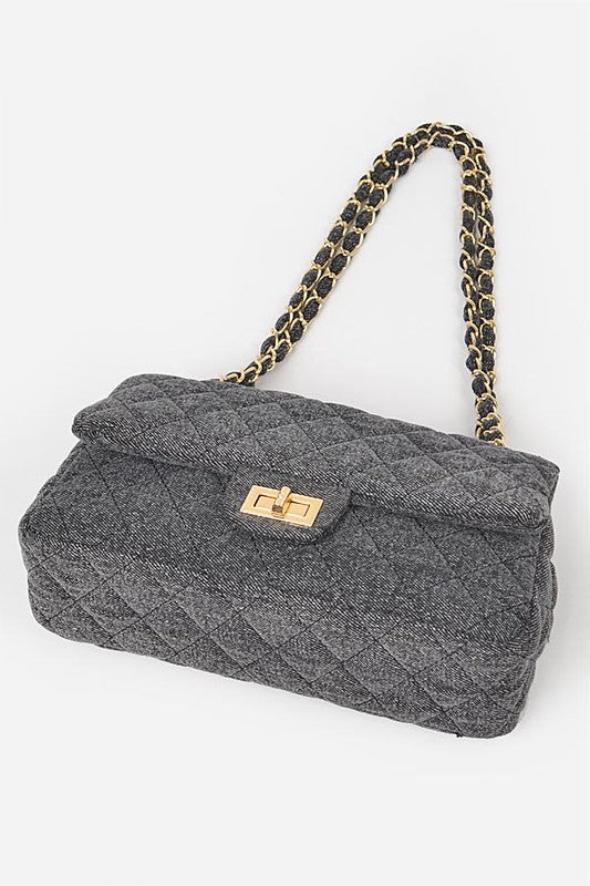 Denim Quilted Convertible Shoulder Bag - Undeniably LUXE