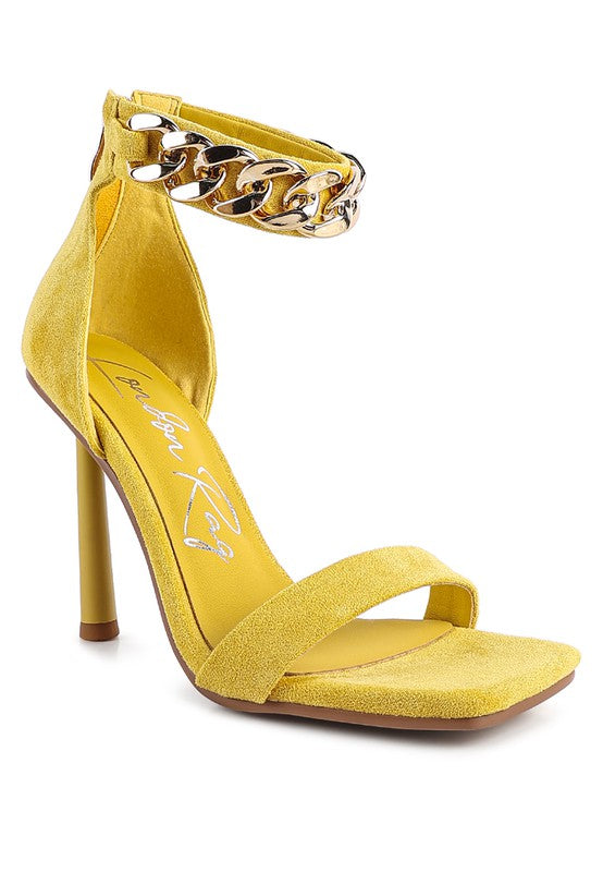 LAST SIP HEELED FAUX SUEDE CHAIN STRAP SANDAL - Undeniably LUXE