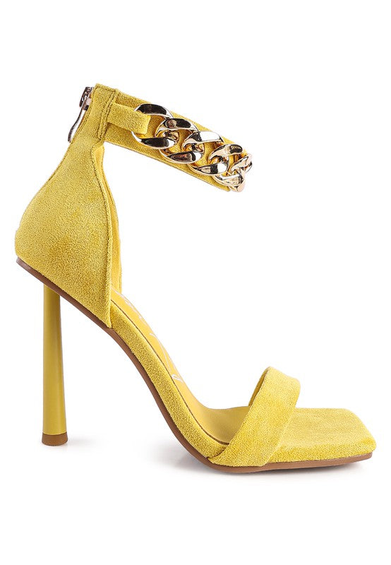 LAST SIP HEELED FAUX SUEDE CHAIN STRAP SANDAL - Undeniably LUXE