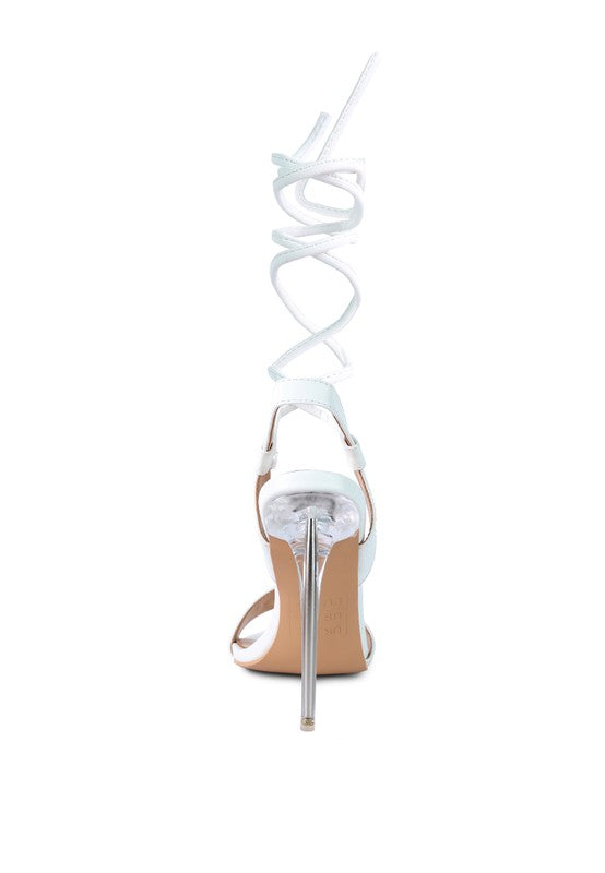 SHEENY CLEAR STILETTO LACE UP SANDAL - Undeniably LUXE