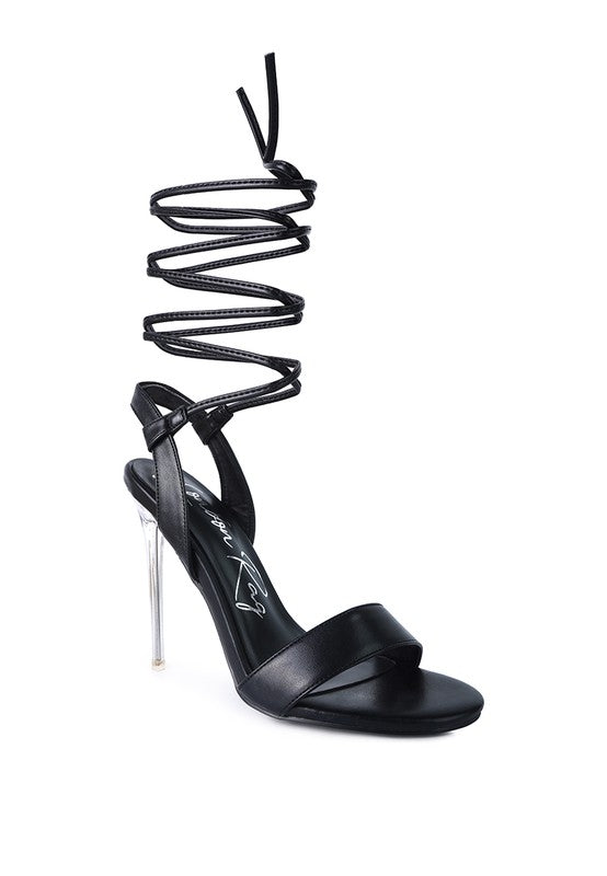 SHEENY CLEAR STILETTO LACE UP SANDAL - Undeniably LUXE