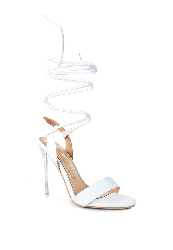 SHEENY CLEAR STILETTO LACE UP SANDAL - Undeniably LUXE