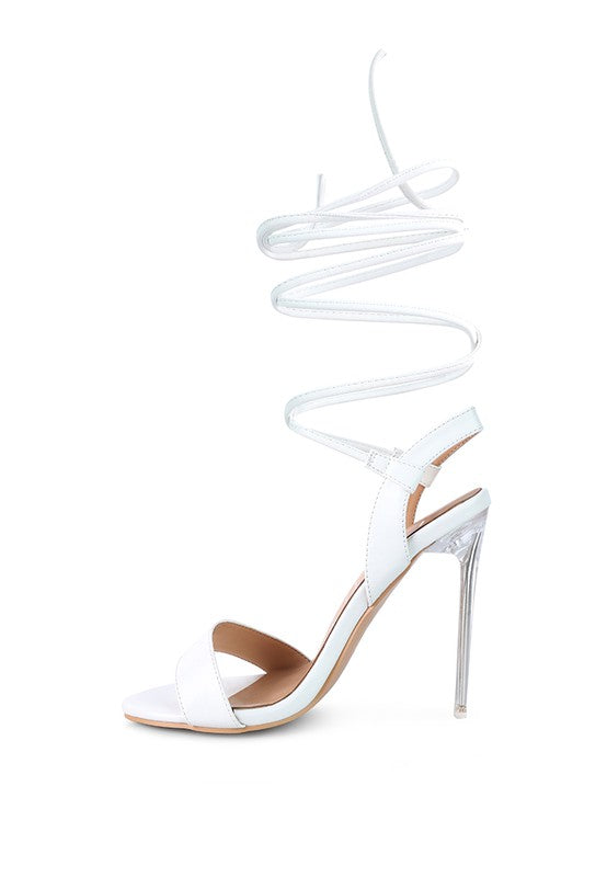 SHEENY CLEAR STILETTO LACE UP SANDAL - Undeniably LUXE