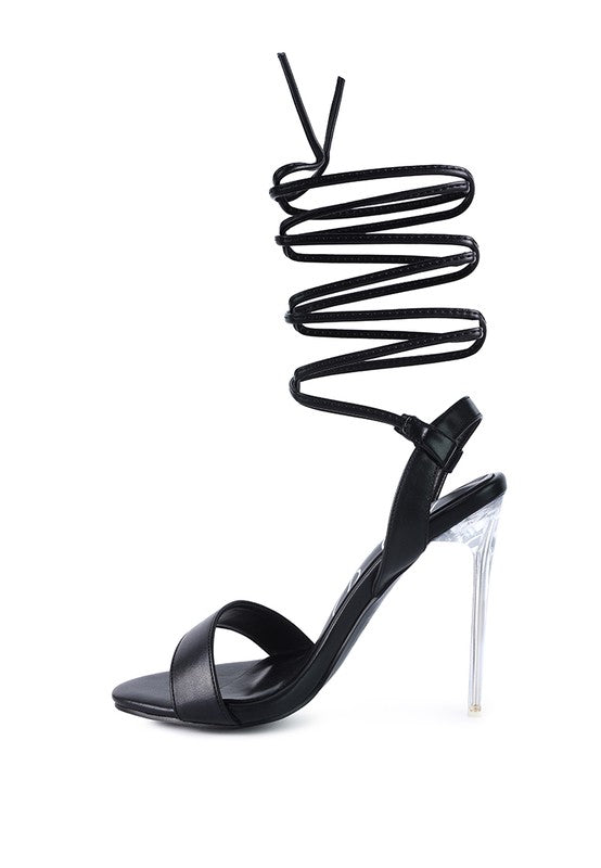 SHEENY CLEAR STILETTO LACE UP SANDAL - Undeniably LUXE