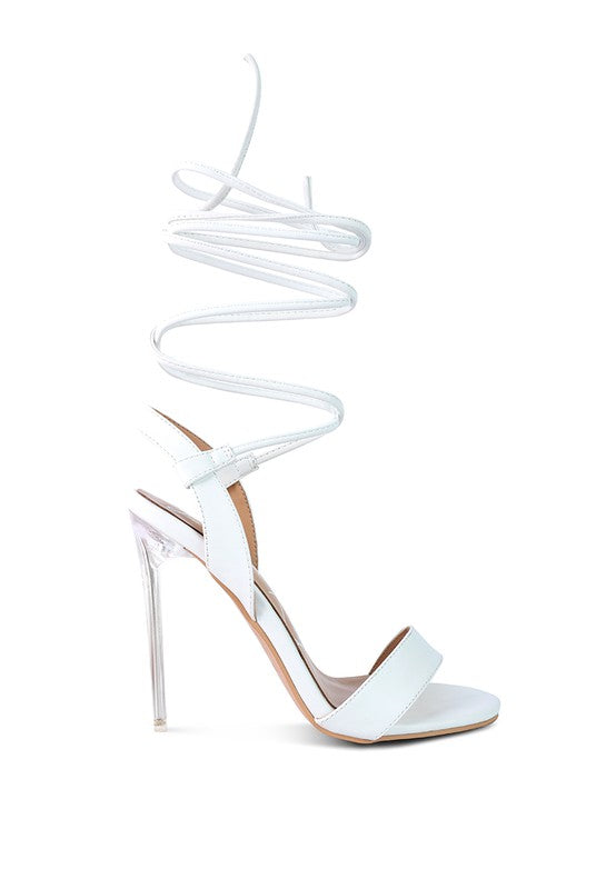 SHEENY CLEAR STILETTO LACE UP SANDAL - Undeniably LUXE