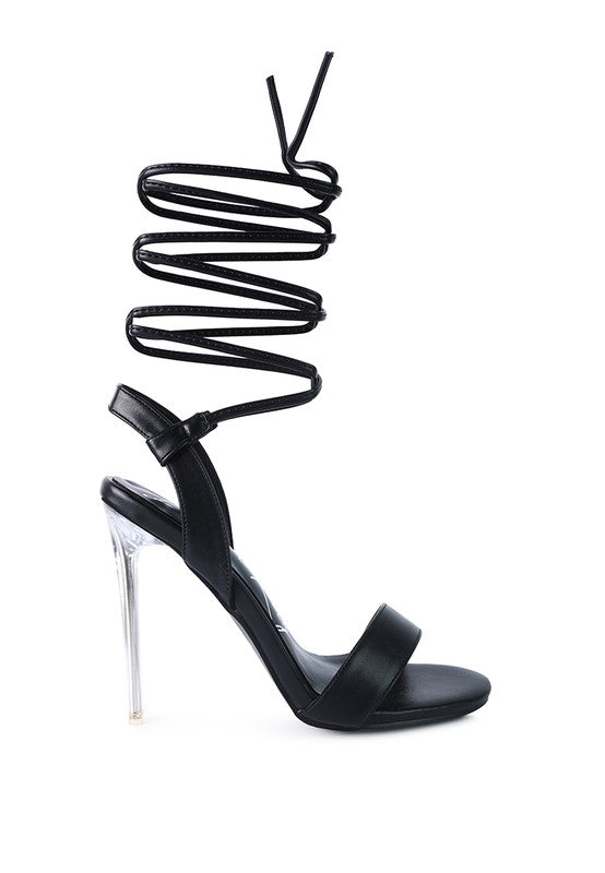 SHEENY CLEAR STILETTO LACE UP SANDAL - Undeniably LUXE