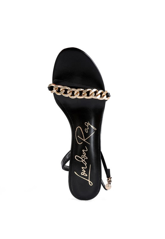 Mooning High Heeled Metal Chain Strap Sandals - Undeniably LUXE