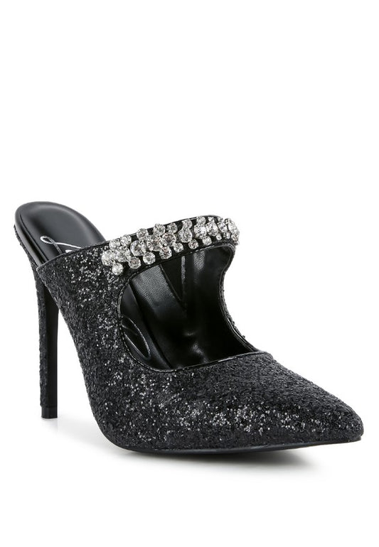 Twinklet Glitter Diamante High Heeled Sandals - Undeniably LUXE