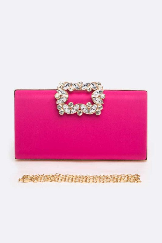 Crystal Buckle Metallic Box Clutch - Undeniably LUXE