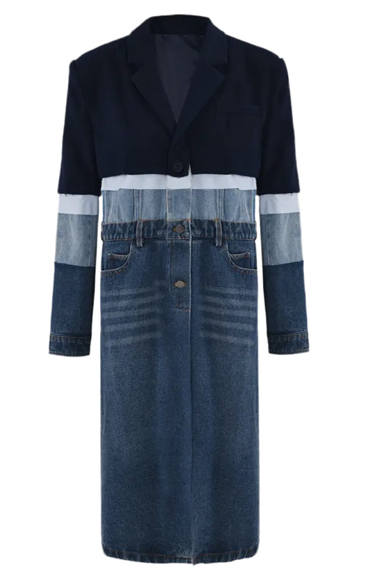 Patchwork Denim Trench Coat