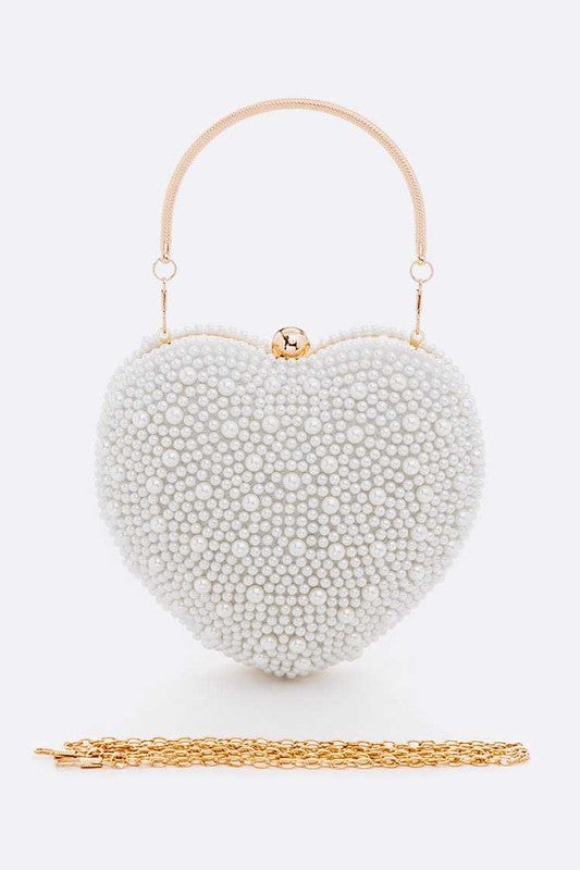 Faux Pearl Iconic Heart Shape Box Clutch - Undeniably LUXE