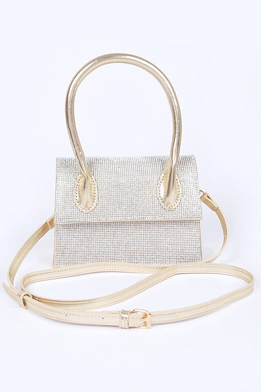 Single Handle Rhinestone Metallic Crossbody Bag - Undeniably LUXE