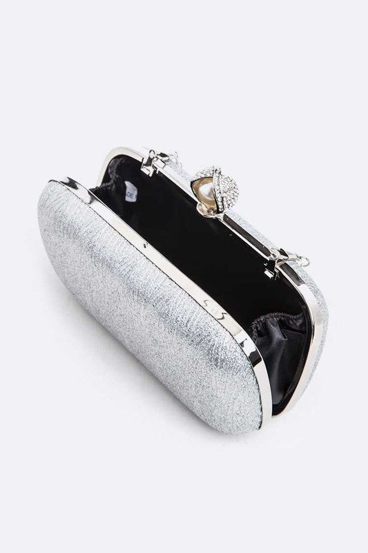 Crystal Flower Statement Satin Heart Shape Clutch - Undeniably LUXE