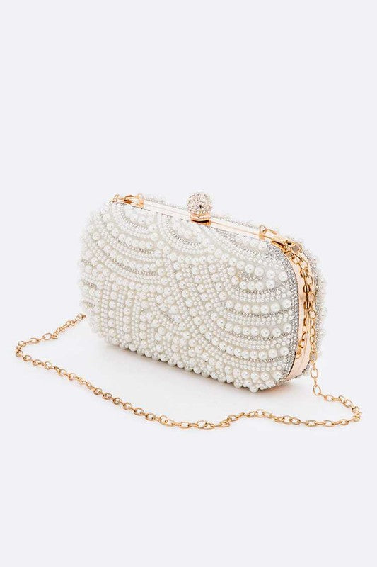 Pearl Embellshment Bridal Box Clutch - Undeniably LUXE