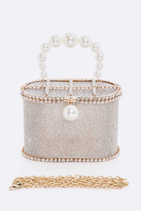 Pearl Handle Iconic Rhinestone Box Clutch - Undeniably LUXE