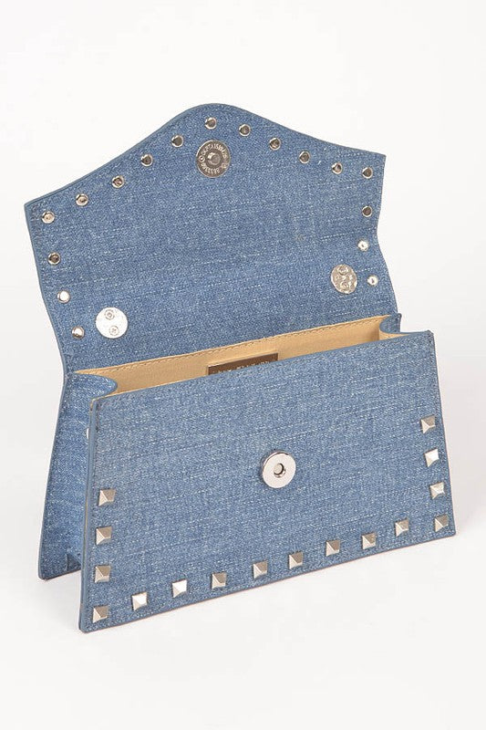 Studded Top Handle Denim Swing Bag - Undeniably LUXE