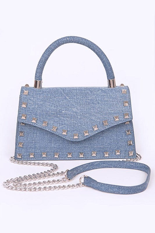 Studded Top Handle Denim Swing Bag - Undeniably LUXE