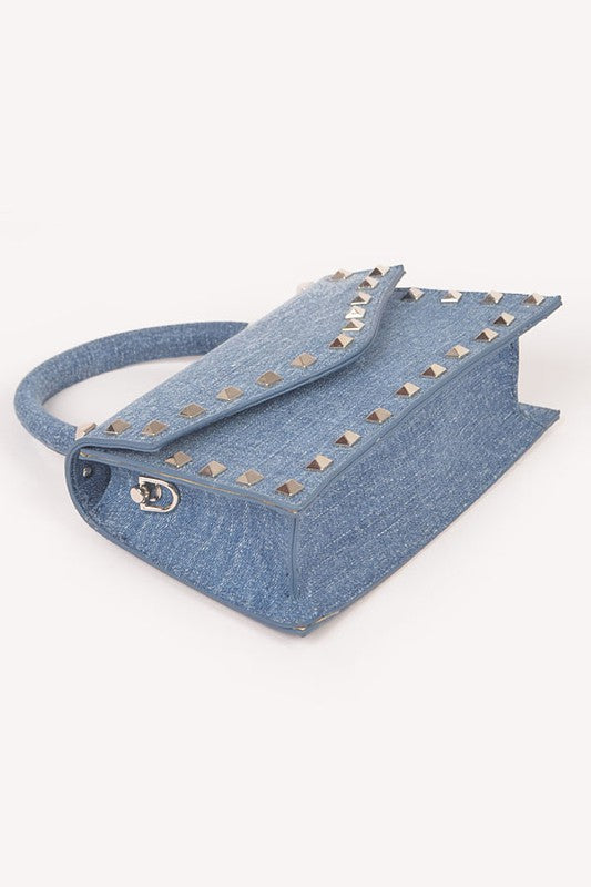 Studded Top Handle Denim Swing Bag - Undeniably LUXE