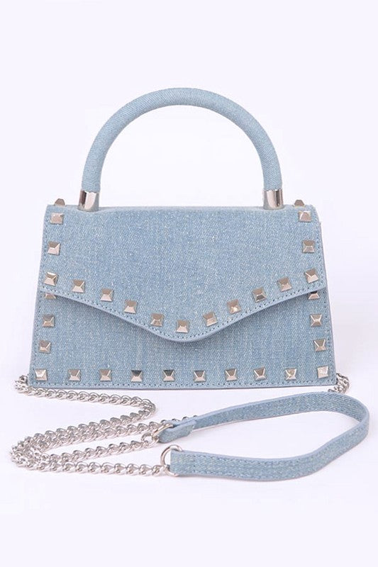 Studded Top Handle Denim Swing Bag - Undeniably LUXE