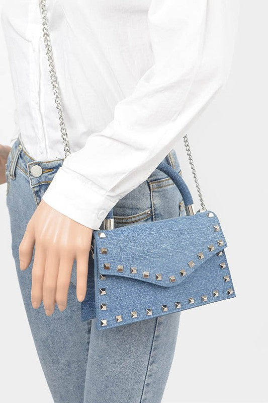 Studded Top Handle Denim Swing Bag - Undeniably LUXE