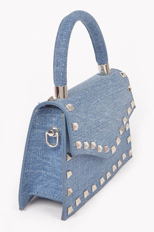 Studded Top Handle Denim Swing Bag - Undeniably LUXE