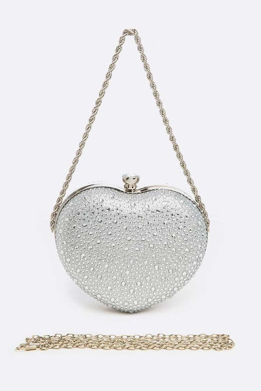 Rhinestone Pave Heart Shape Convertible Clutch - Undeniably LUXE