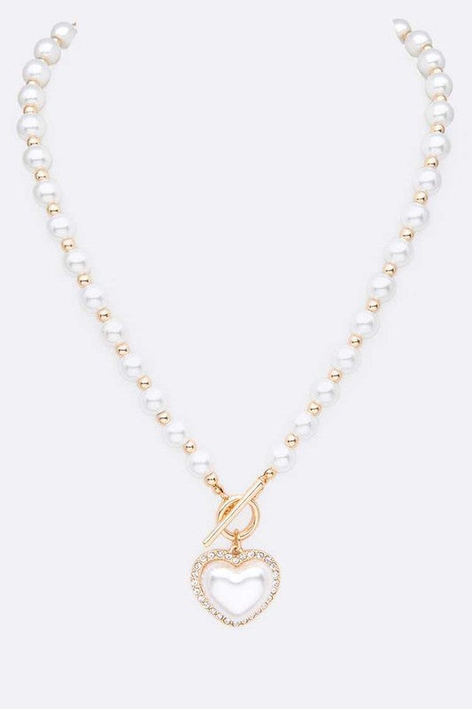 Pearl Pendant Heart Shape Toggle Necklace - Undeniably LUXE