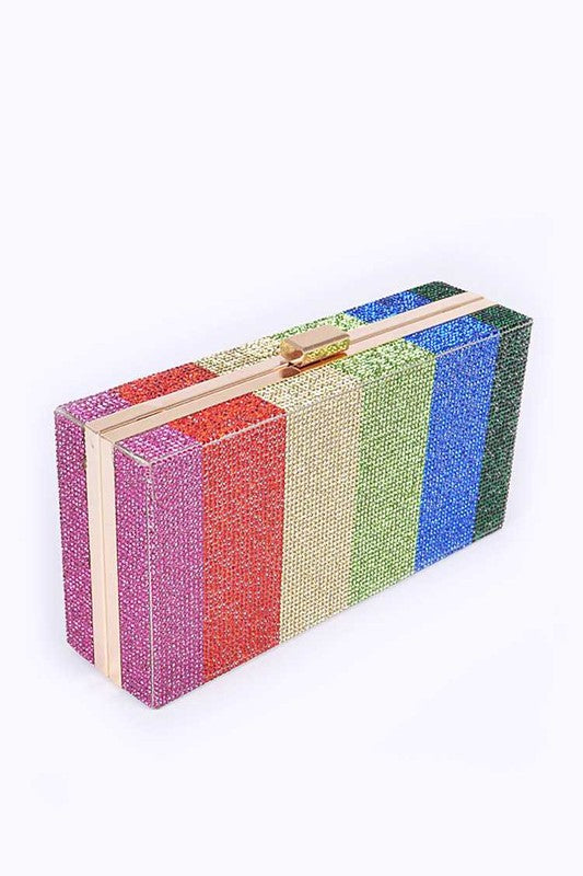 Rainbow Color Rhinestone Pave Box Clutch - Undeniably LUXE