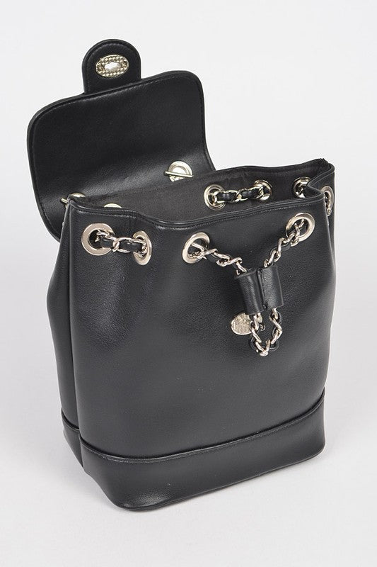 Chic Faux Leather Backpack with Chain Detail