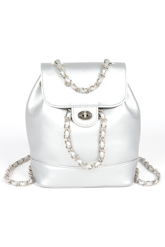 Chic Faux Leather Backpack with Chain Detail