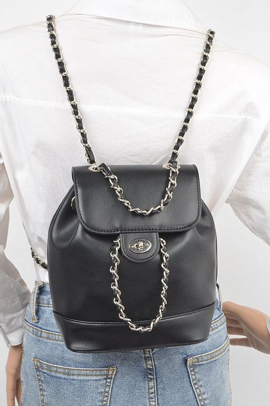 Chic Faux Leather Backpack with Chain Detail