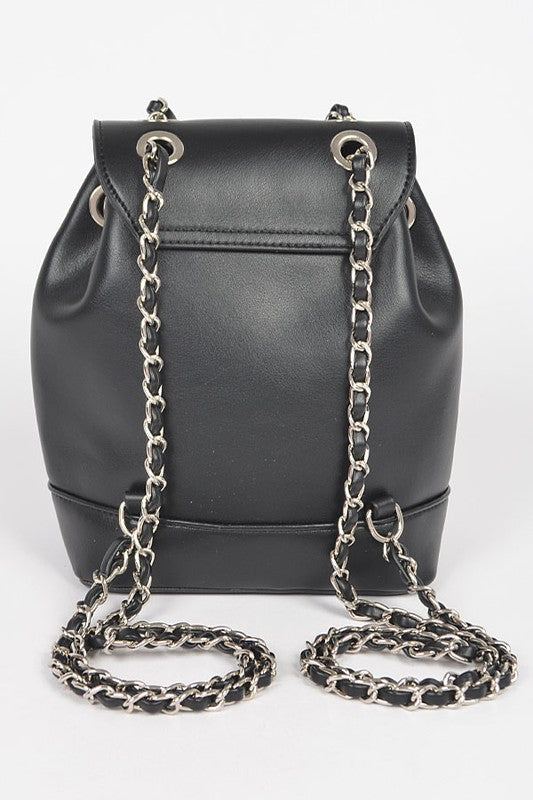 Chic Faux Leather Backpack with Chain Detail