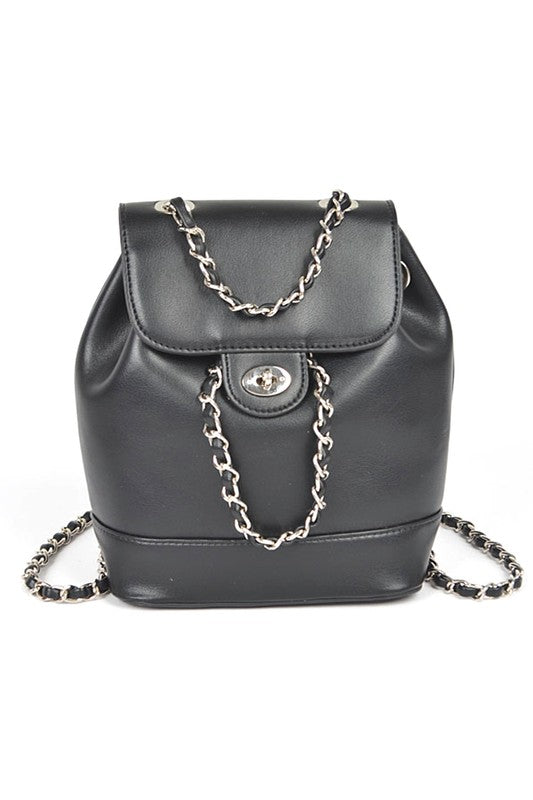 Chic Faux Leather Backpack with Chain Detail